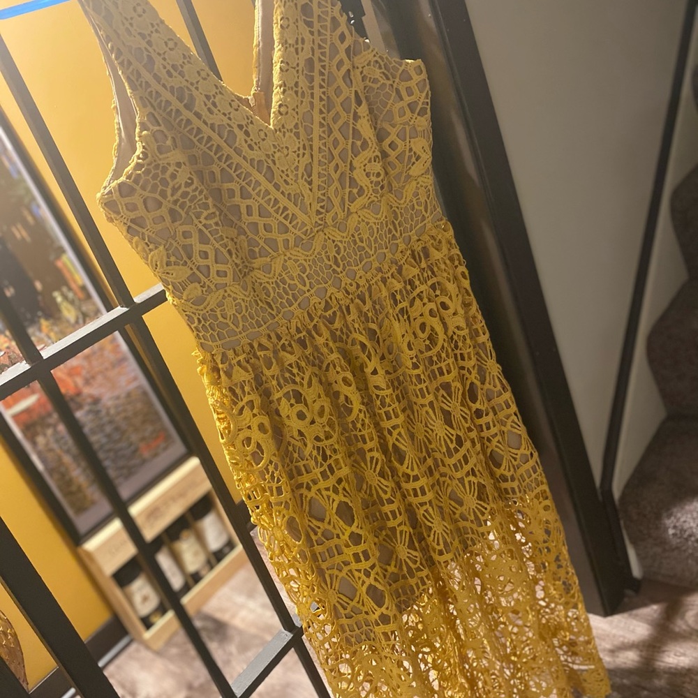 Altar’d State Yellow Crochet Maxi Dress
